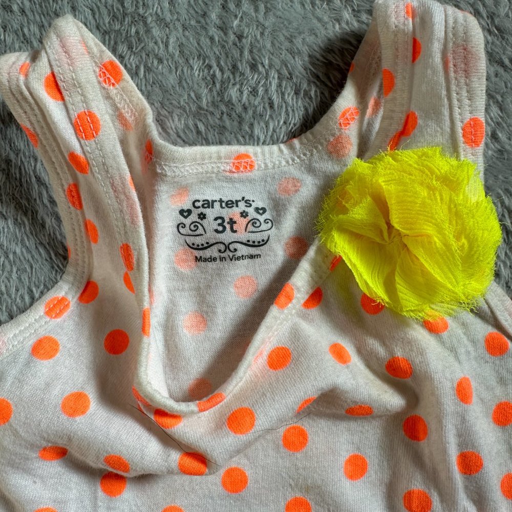 Carter's Ruffle Flowing Tank Top White w/ Orange Polka Dots Sz 3T - Picture 3 of 6